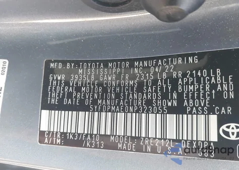 2022 Toyota Corolla L из США, поврежденный, VIN 5YFDPMAE0NP323055